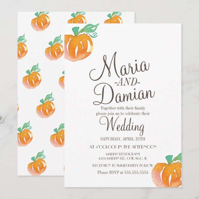 Invitation Illustration de citrouille à l'aquarelle Mariage d (Devant / Derrière)