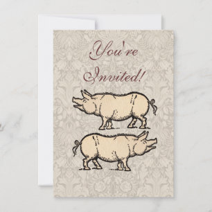 Invitation Illustration de cochon antique mignon vintage