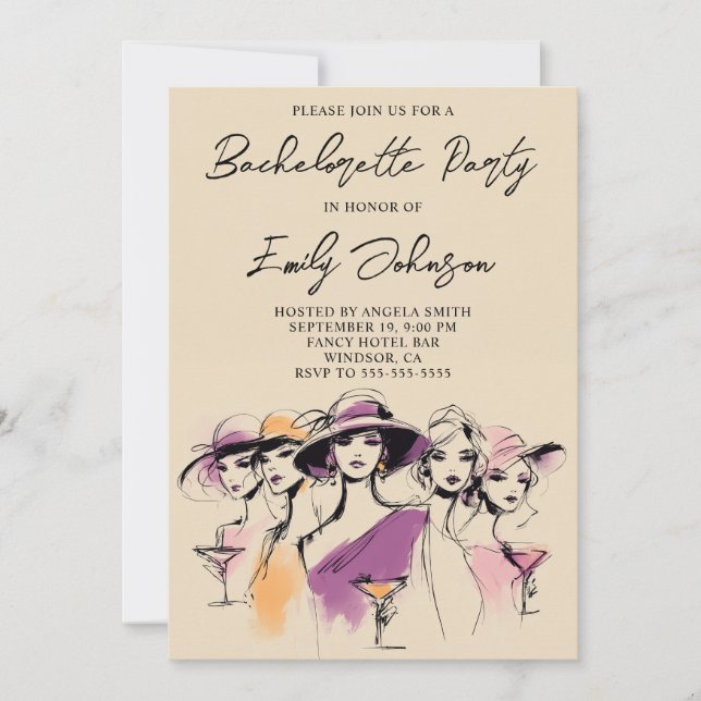 Invitation Illustration de cocktails pour femmes modernes Ent (Devant)