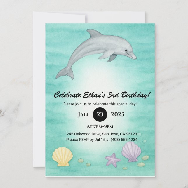 Invitation Illustration de dauphin pour anniversaire sur l'oc (Devant)