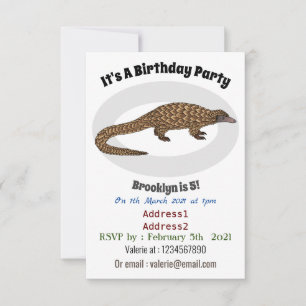 Invitation illustration de dessin animé de pangolin à longue