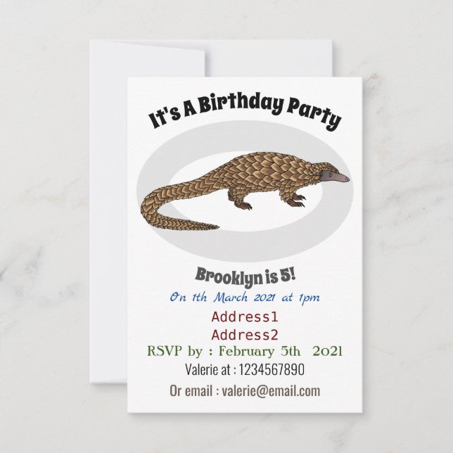 Invitation illustration de dessin animé de pangolin à longue  (Devant)