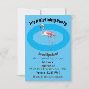 Invitation illustration de dessin animé d'oiseau flamant rose