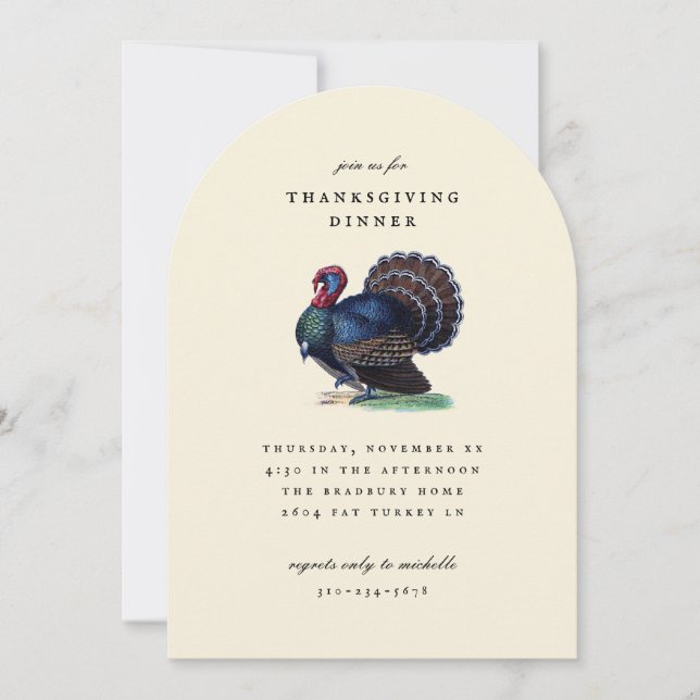 Invitation Illustration de dinde antique pour le dîner de Tha (Devant)
