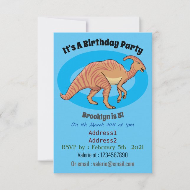Invitation Illustration de dinosaure parasaurolophus mignon e (Devant)