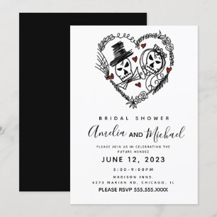 Invitation Illustration de doodle de couple squelettique pour