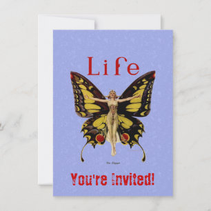 Invitation Illustration de femme volant papillon Flapper