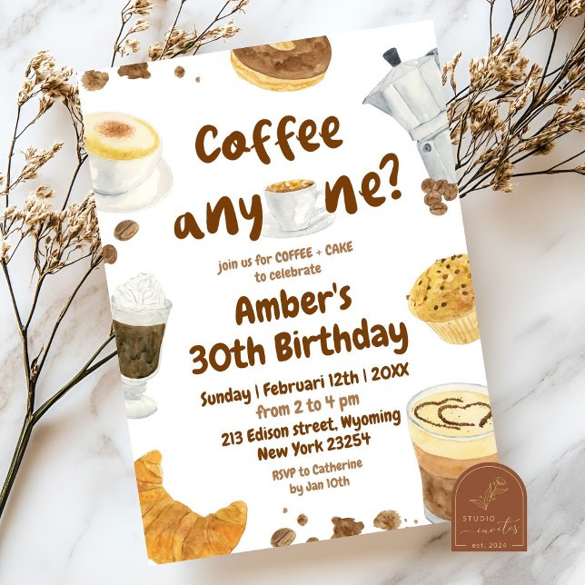 Invitation Illustration de fête d'anniversaire autour du café (Créateur téléchargé)