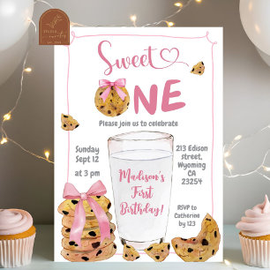 Invitation Illustration de fête d'anniversaire rose Sweet One