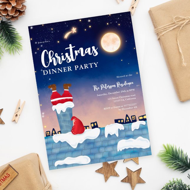 Invitation Illustration de fête de Noël de la cheminée de Pèr (Funny Santa chimney Christmas party illustration Invitation)