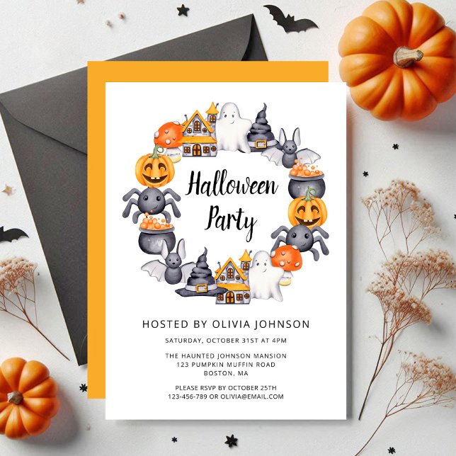 Invitation Illustration de fête d'Halloween heureuse et migno (Cute Happy Halloween Illustration Party Invitation)