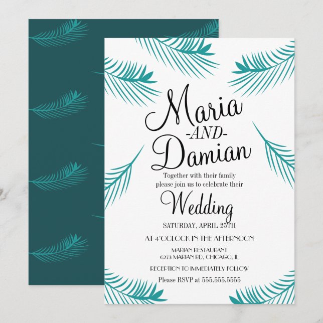 Invitation Illustration de feuille de palmier tropical verdur (Devant / Derrière)
