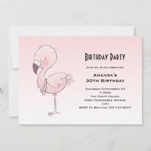 Invitation Illustration de Flamant rose rose mou Anniversaire