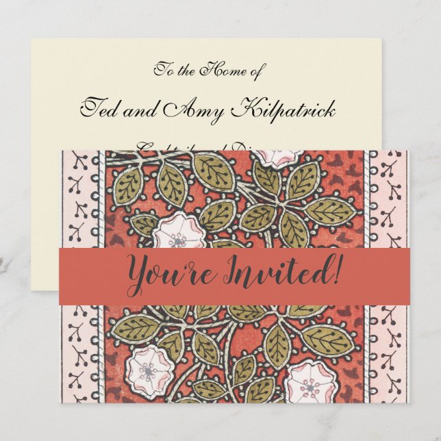 Invitation Illustration de fleur d'art de rose sauvage vintag (Devant / Derrière)