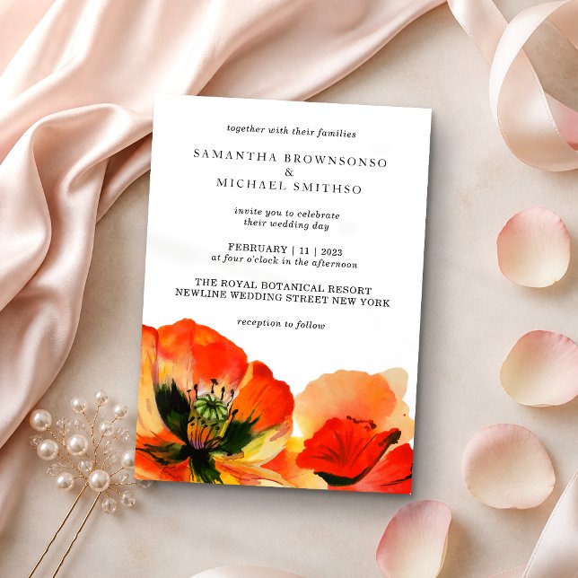 Invitation Illustration de fleur de pavot rouge dessinée à la (Créateur téléchargé)