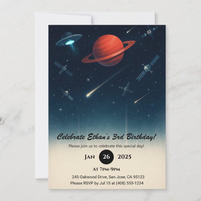 Invitation Illustration de galaxie de station spatiale et UFO (Devant)