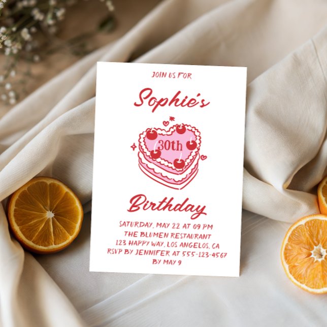 Invitation Illustration de gâteau en forme de cœur rose pour  (Créateur téléchargé)