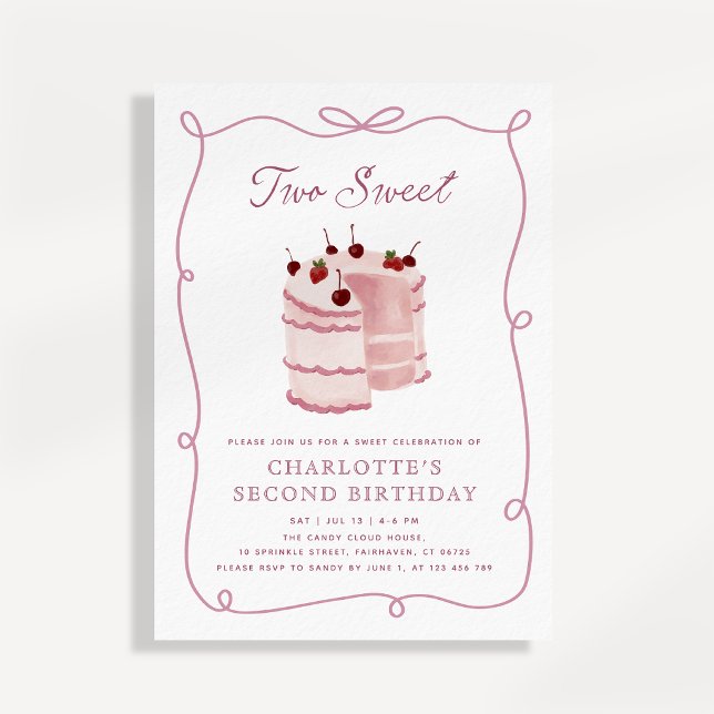 Invitation Illustration de gâteau Two Sweet pour le deuxième  (Créateur téléchargé)