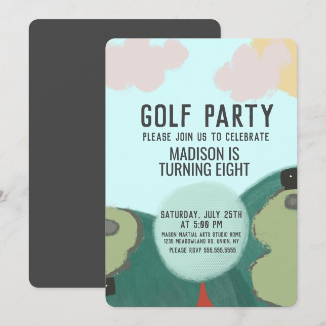 Invitation Illustration de golf miniature fête d'anniversaire (Devant / Derrière)