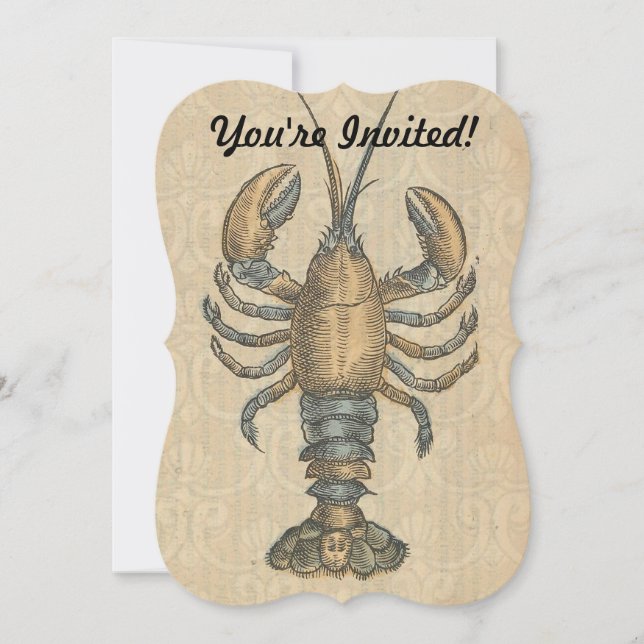 Invitation Illustration de homard vintage : damas côtier  (Devant)
