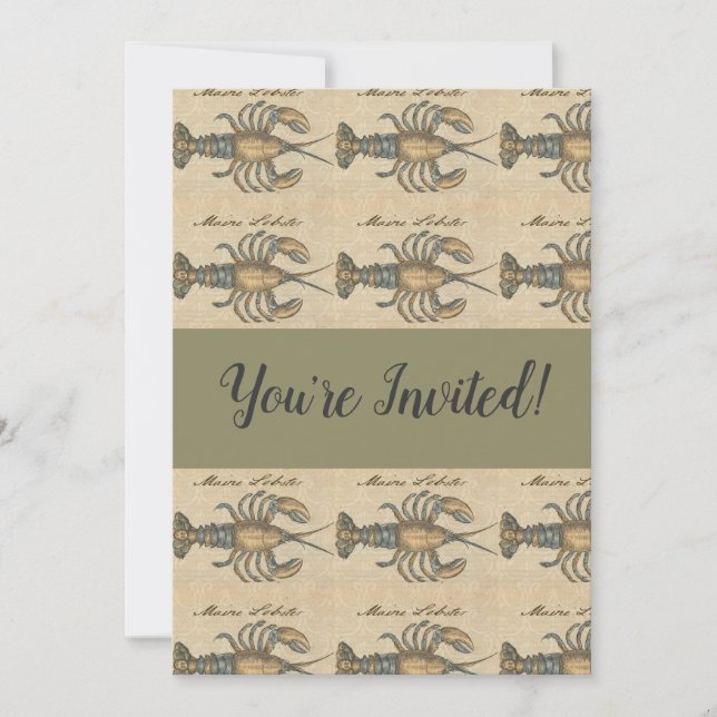 Invitation Illustration de homard vintage : damas côtier  (Devant)