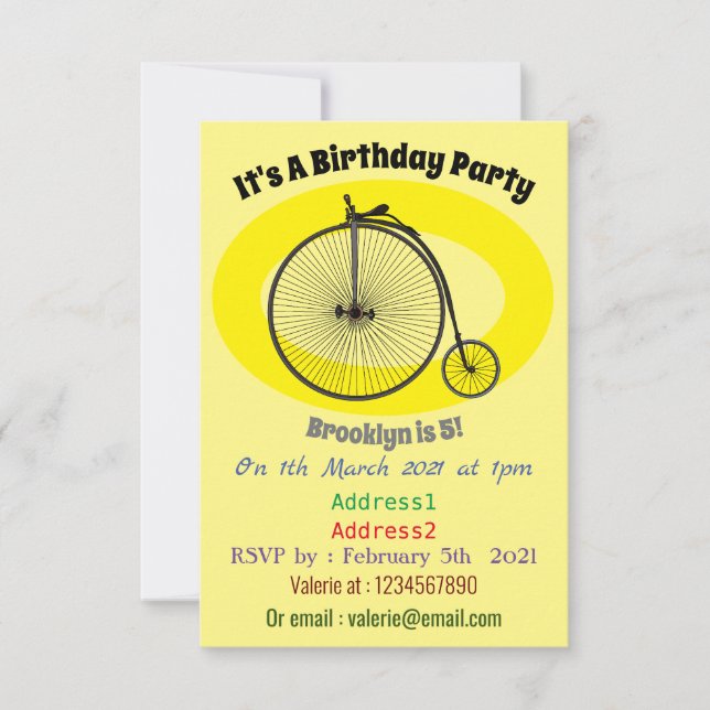 Invitation Illustration de la bande dessinée de vélo à grande (Devant)