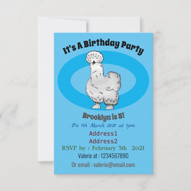 Invitation Illustration de la caricature du poulet Silkie (Devant)