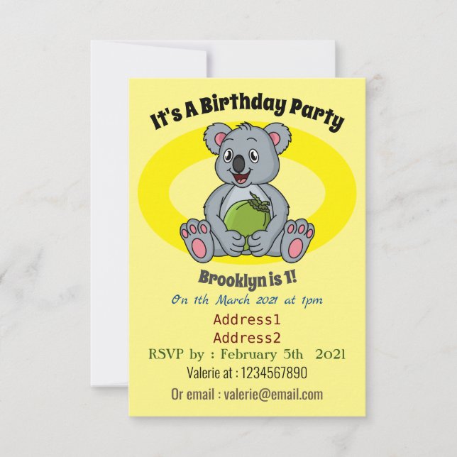 Invitation Illustration de la koala de Cute et de la noix de  (Devant)