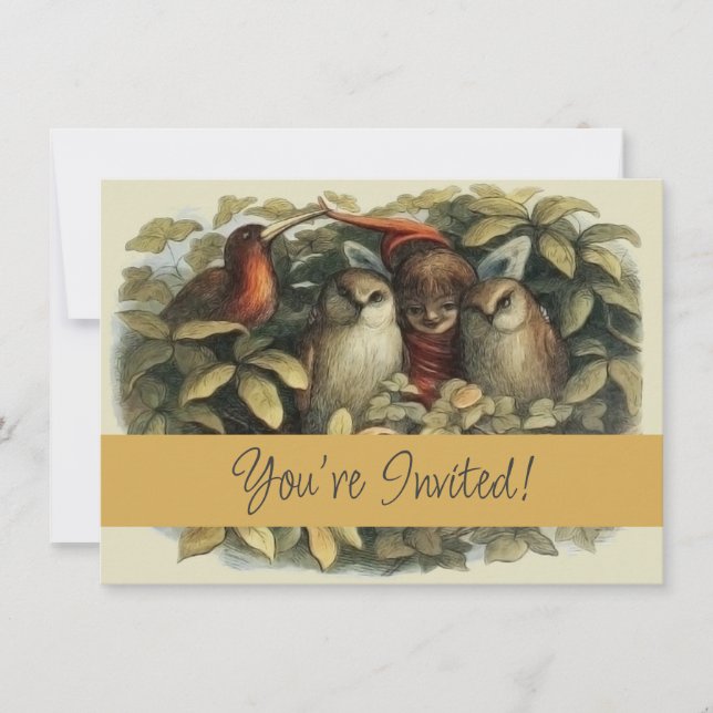 Invitation Illustration de la nature des hiboux et des fées e (Devant)