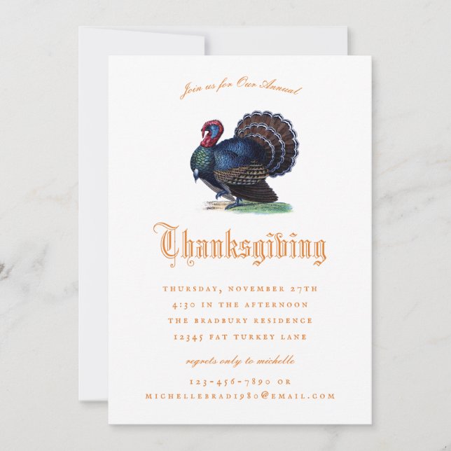 Invitation Illustration de la Turquie antique Thanksgiving (Devant)