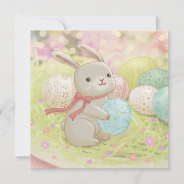 Invitation Illustration de lapin de Pâques et d'œufs de Pâque (Devant)