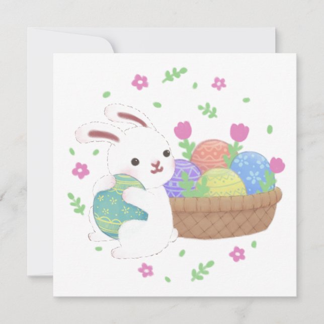 Invitation Illustration de lapin de Pâques mignon (Devant)