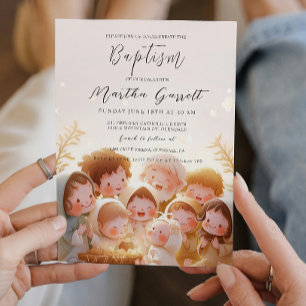 Invitation Illustration de l'enfant et de la famille Baptême