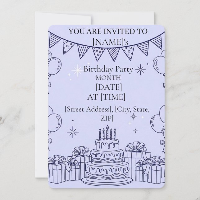 Invitation Illustration de ligne pour célébration d'anniversa (Devant)