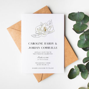 Invitation Illustration de Magnolia blanc Mariage minimal mod