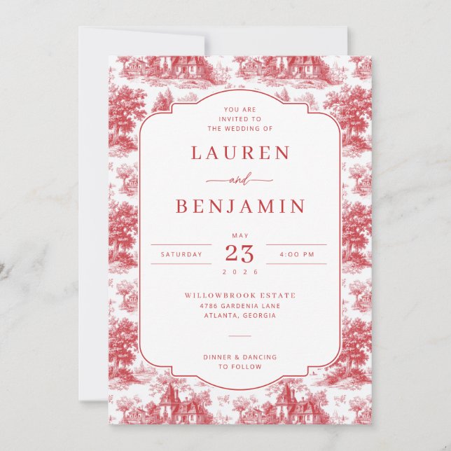 Invitation Illustration de maison vintage rouge romantique (Devant)