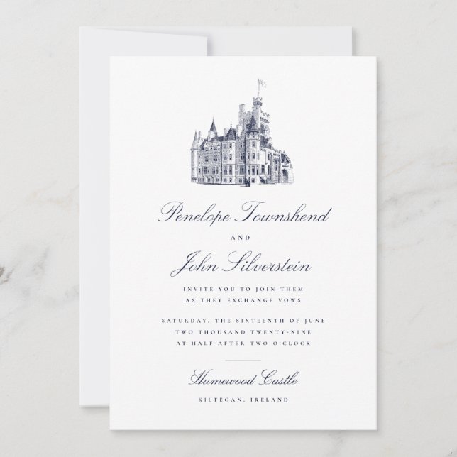 Invitation Illustration de mariage avec écriture élégante de  (Devant)