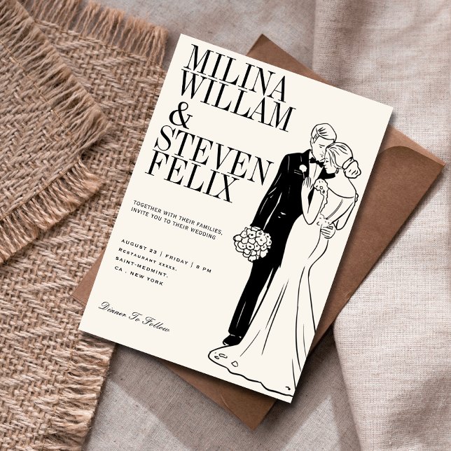 Invitation Illustration de mariage classique de la mariée et  (Créateur téléchargé)