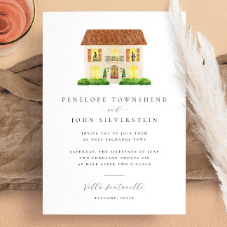 Invitation Illustration de mariage élégante d'une villa à l'a
