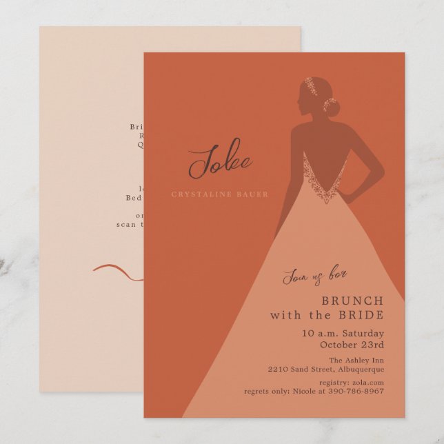 Invitation Illustration de mariée moderne en terre cuite pour (Devant / Derrière)
