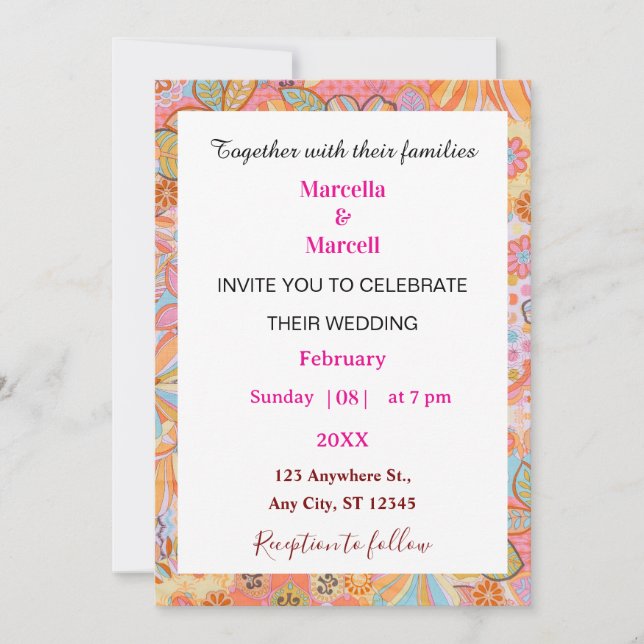 Invitation Illustration de motif floral rétro vibrant (Devant)