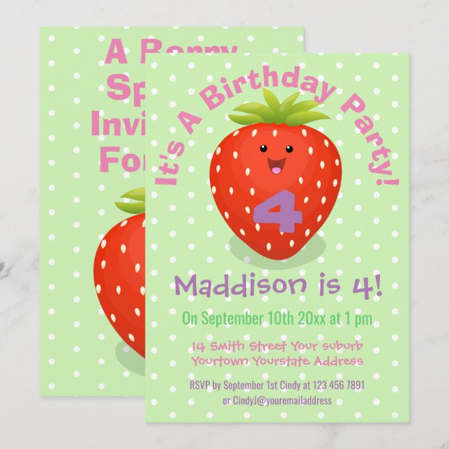 Invitation Illustration de mûre fraise (Devant / Derrière)