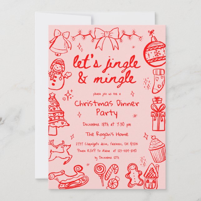 Invitation Illustration de Noël de fête avec doodle dessiné à (Devant)