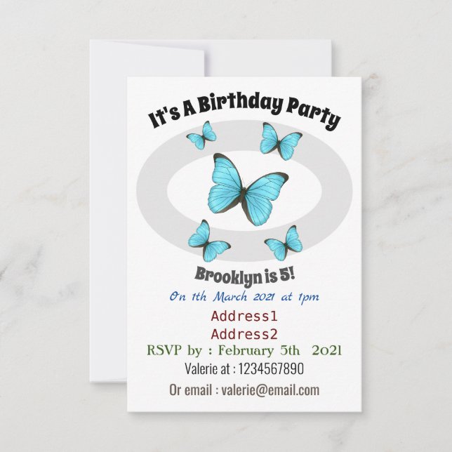 Invitation Illustration de papillons Morpho (Devant)