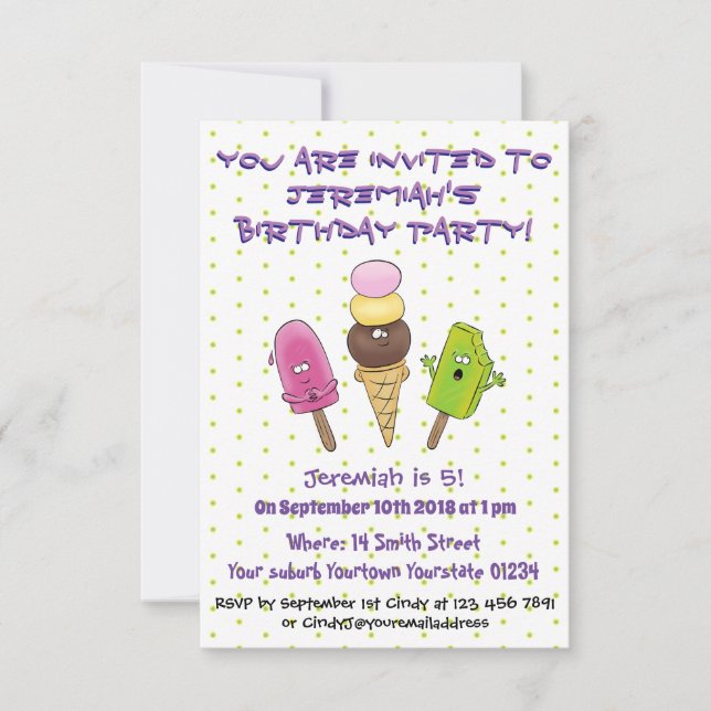 Invitation Illustration de pictogramme mignon popsicle et ice (Devant)