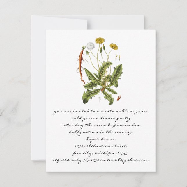 Invitation Illustration de pissenlit vintage (Devant)