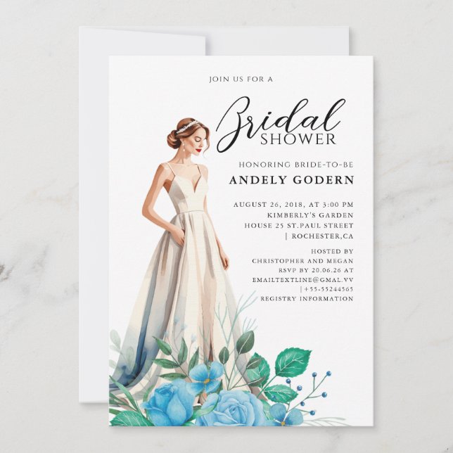 Invitation Illustration de robe élégante avec douche de marié (Devant)