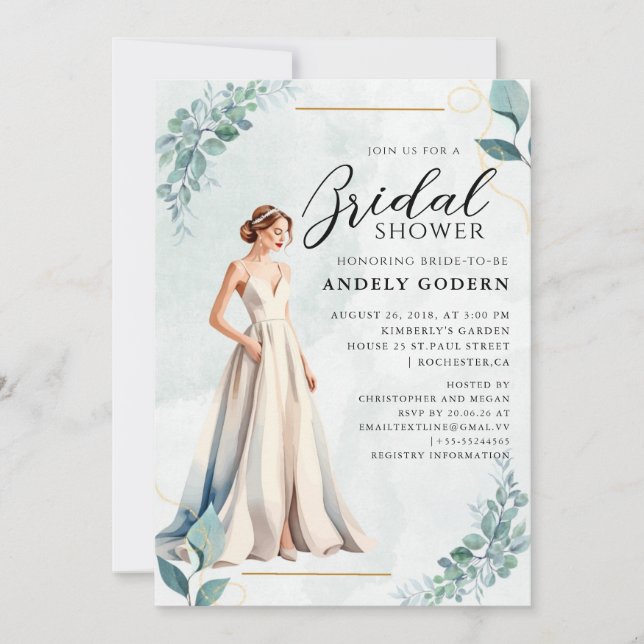 Invitation Illustration de robe élégante avec douche de marié (Devant)