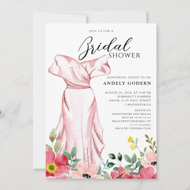 Invitation Illustration de robe élégante avec douche de marié (Devant)