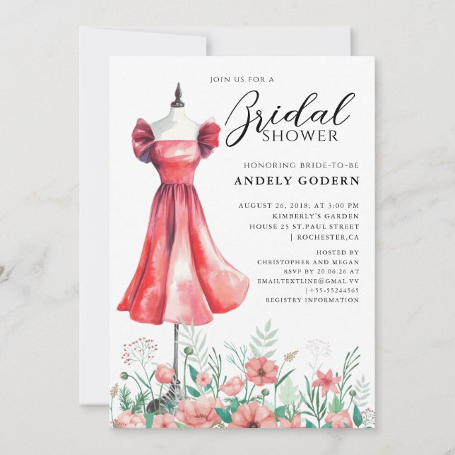 Invitation Illustration de robe élégante avec douche de marié (Devant)